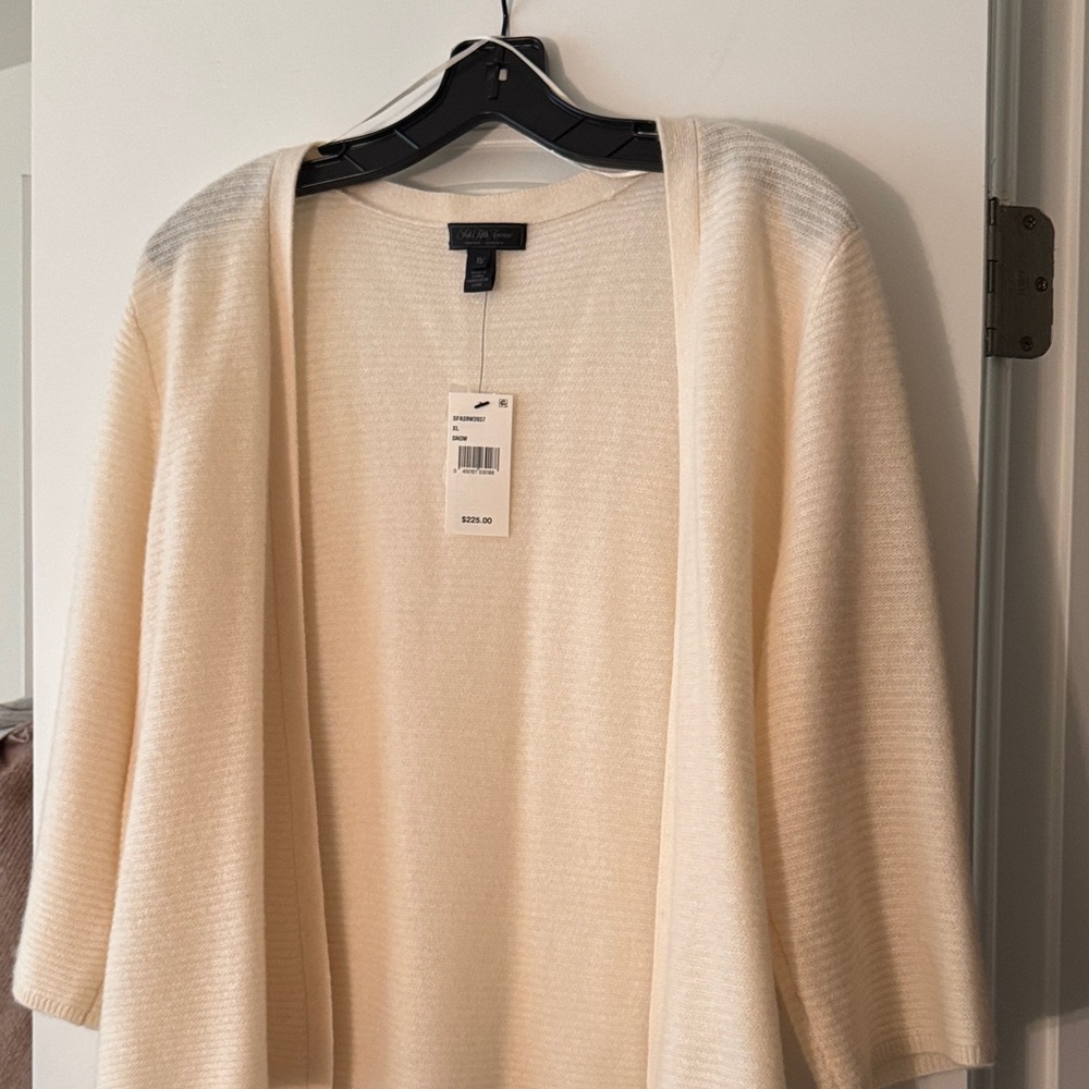 Open-Front Cream Cardigan Sweater